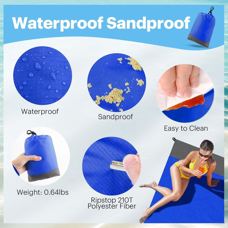 Easyfun Beach Blanket Sandproof Oversized, 79''×83'' Extra Large Beach Mat, Portable Picnic Mat for Travel Camping Hiking, Lightweight Beach Essentials Family Water Resistant Mat Nylon 210T - Image 4
